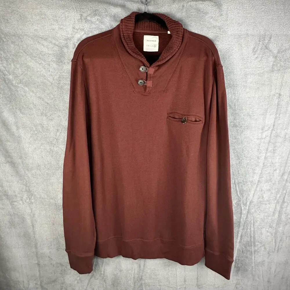 Billy Reid Sweater Mens XXL Brown Sweatshirt 100% Cotton Shawl Collar Preppy